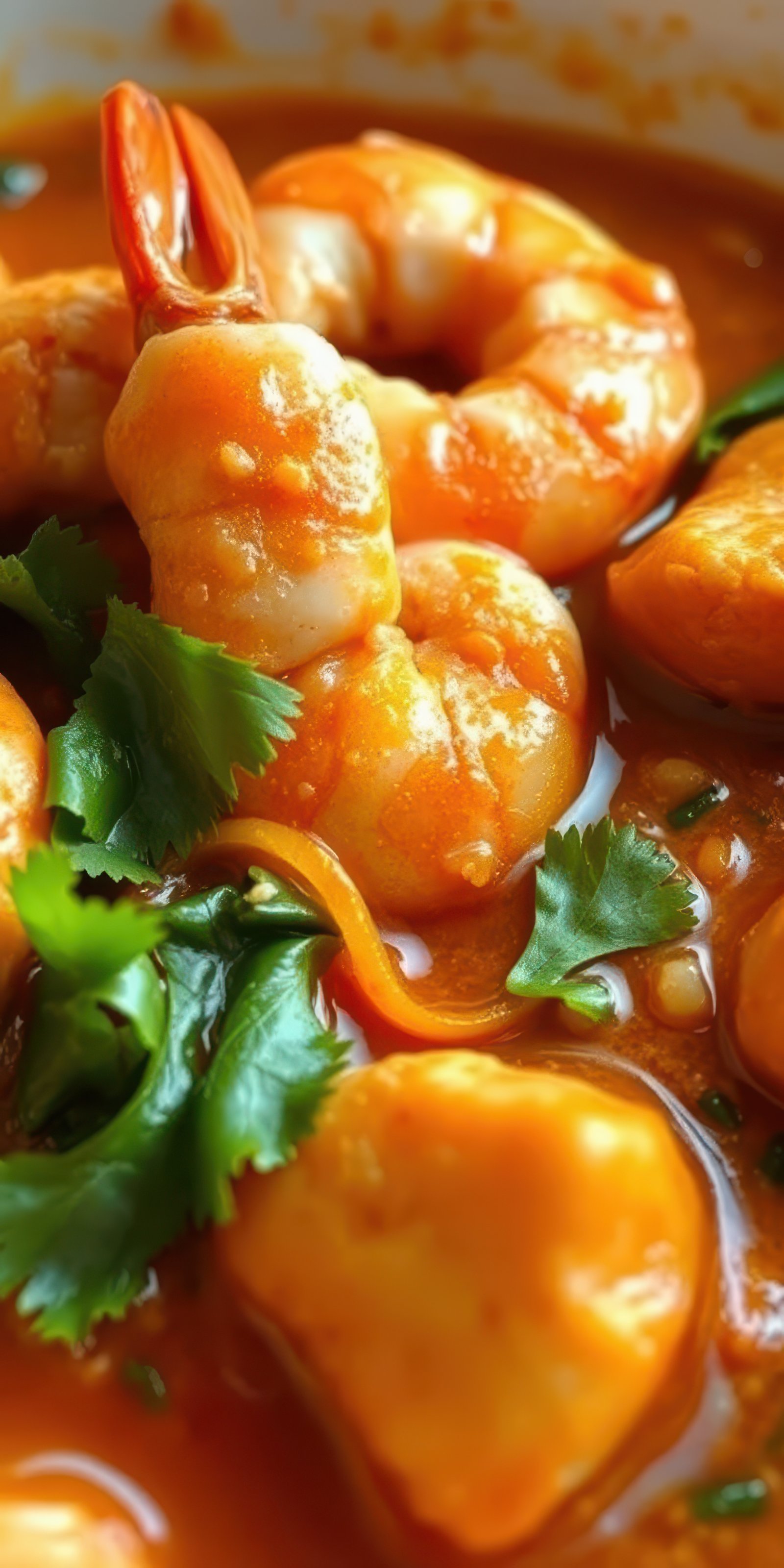 Delicious shrimp dish with vibrant sauce and fresh herbs served in a bowl